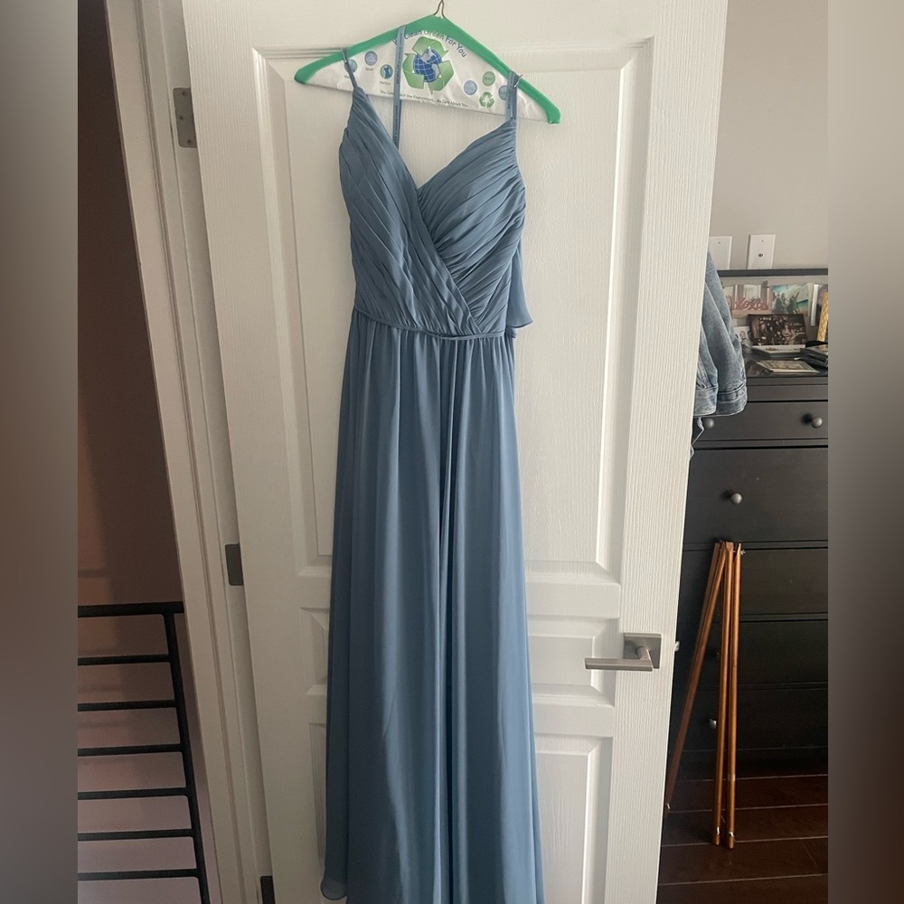 Size 14 morilee by Madeline Gardner light blue bridesmaid dress keyhole back